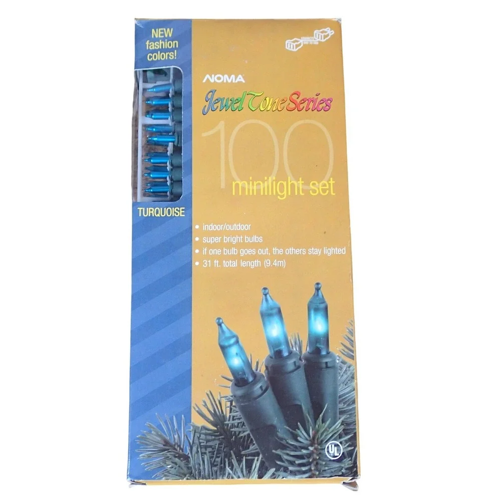 NOMA Jewel Tone 100 String Mini Lights TURQUOISE 31ft NOS New Vintage Christmas